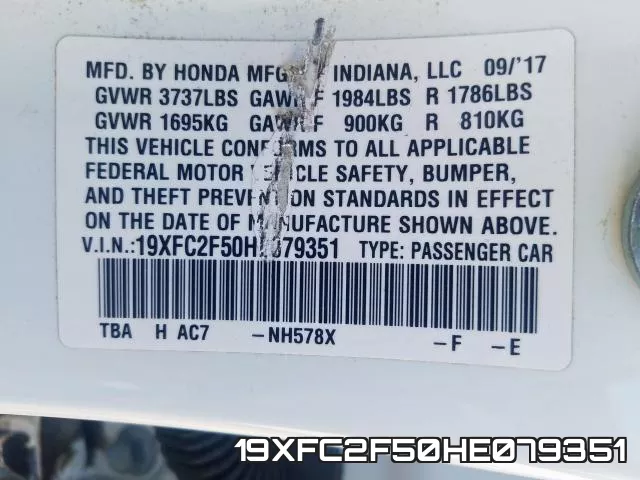 19XFC2F50HE079351 фото 2