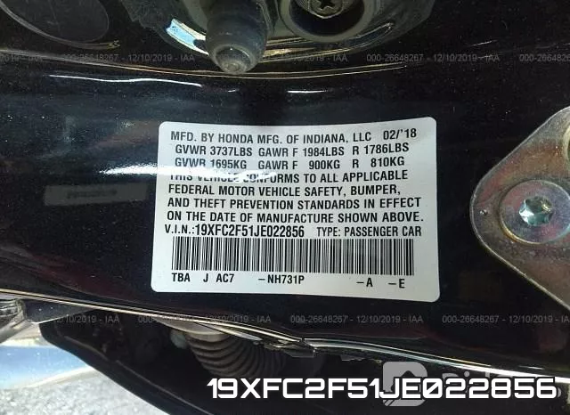 19XFC2F51JE022856 фото 6