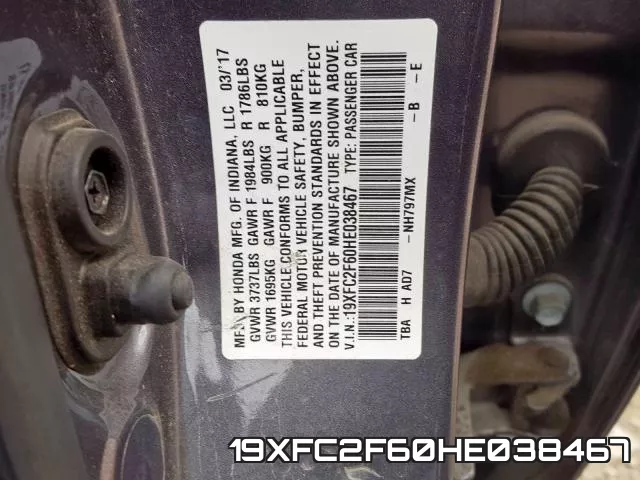 19XFC2F60HE038467 фото 2