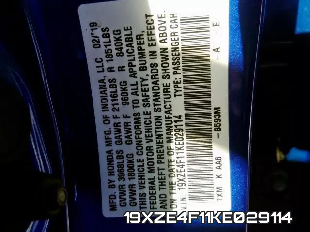 19XZE4F11KE029114 фото 2