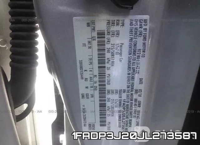 1FADP3J20JL273587 фото 5