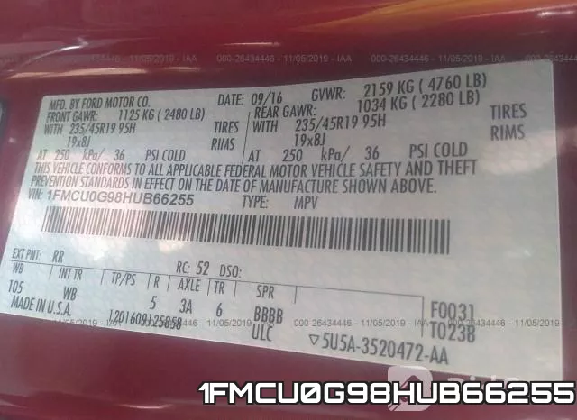 1FMCU0G98HUB66255 фото 8