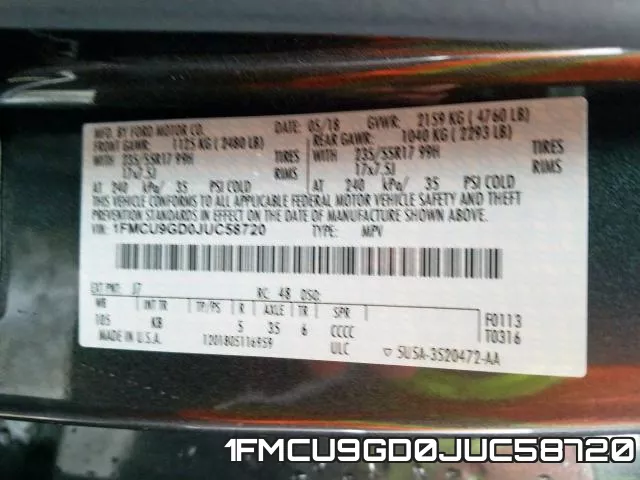 1FMCU9GD0JUC58720 фото 2