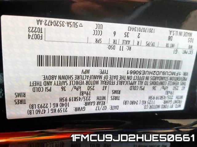1FMCU9JD2HUE50661 фото 2