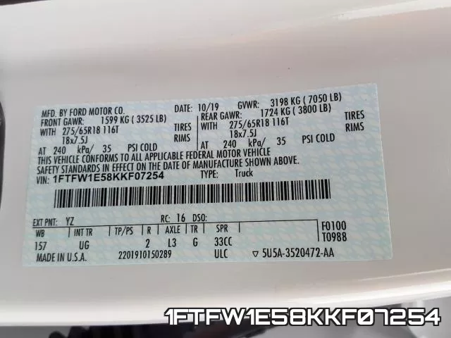 1FTFW1E58KKF07254 фото 2
