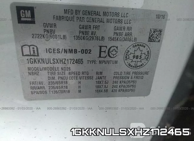 1GKKNULSXHZ172465 фото 8