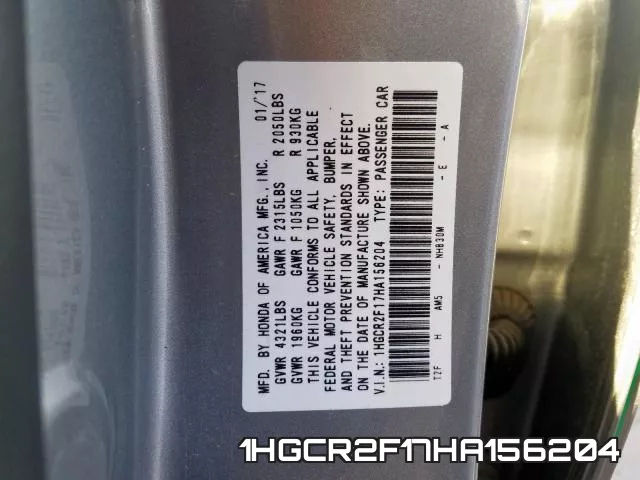 1HGCR2F17HA156204 фото 2