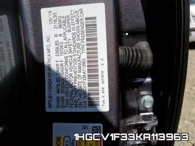 1HGCV1F33KA113963 фото 2