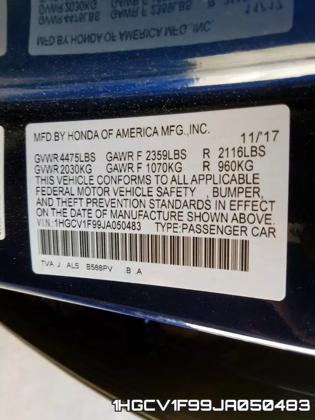 1HGCV1F99JA050483 фото 2