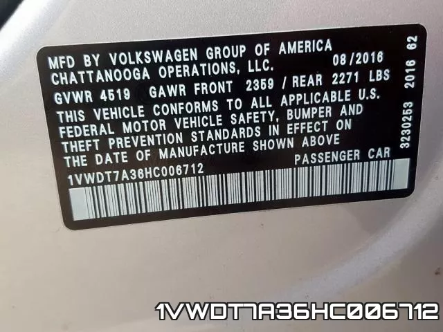 1VWDT7A36HC006712 фото 2