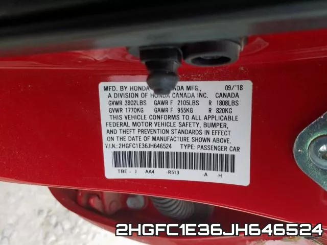 2HGFC1E36JH646524 фото 2