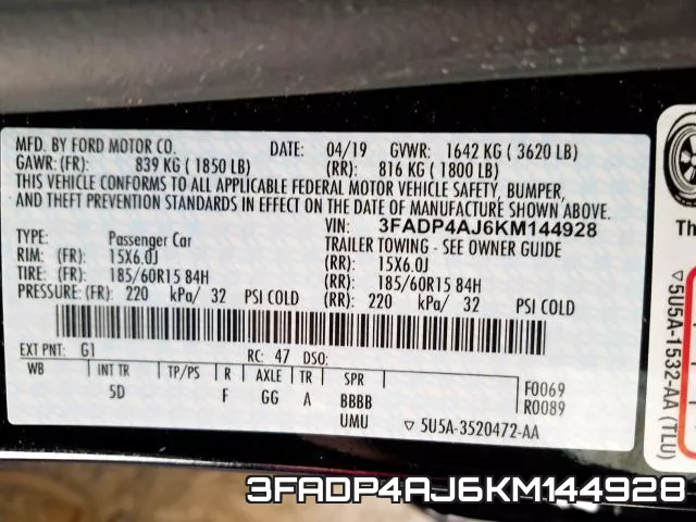 3FADP4AJ6KM144928 фото 2