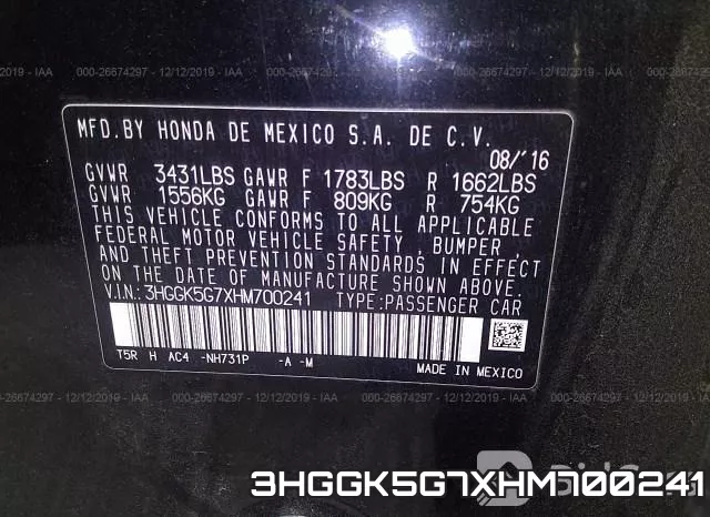 3HGGK5G7XHM700241 фото 6