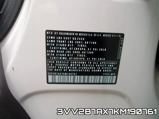 3VV2B7AX7KM190761 фото 2