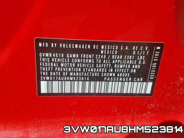 3VW017AU8HM523814 фото 2