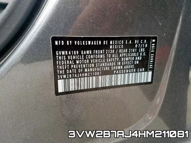 3VW2B7AJ4HM211081 фото 2