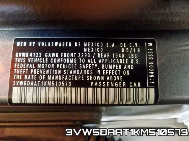 3VW5DAAT1KM510573 фото 2