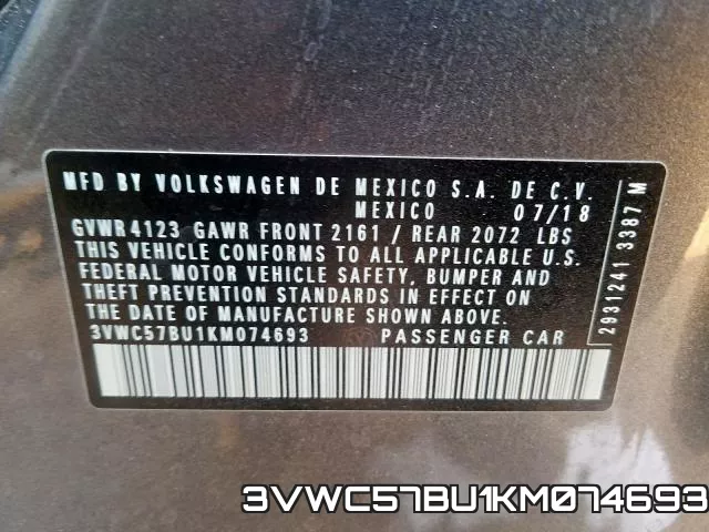 3VWC57BU1KM074693 фото 2