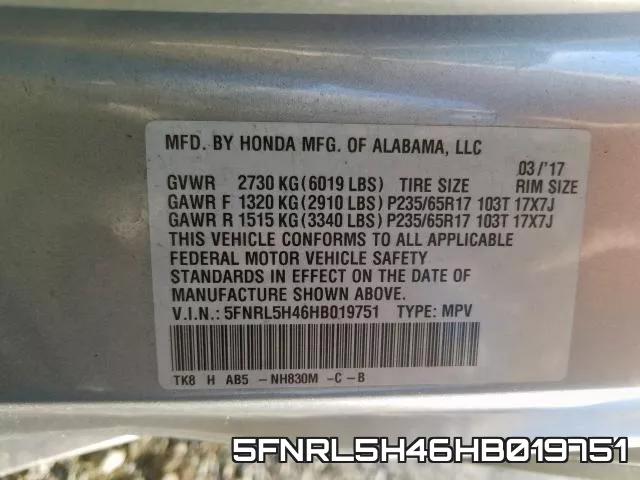 5FNRL5H46HB019751 фото 2