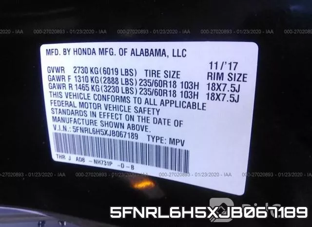 5FNRL6H5XJB067189 фото 7