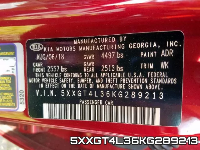 5XXGT4L36KG289213 фото 2