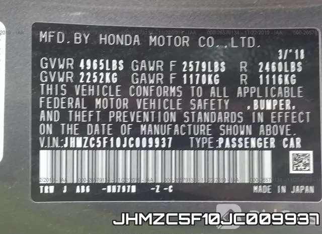 JHMZC5F10JC009937 фото 7