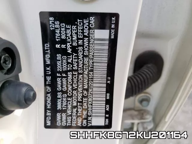 SHHFK8G72KU201164 фото 2