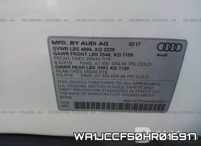 WA1JCCFS0HR016917 фото 8