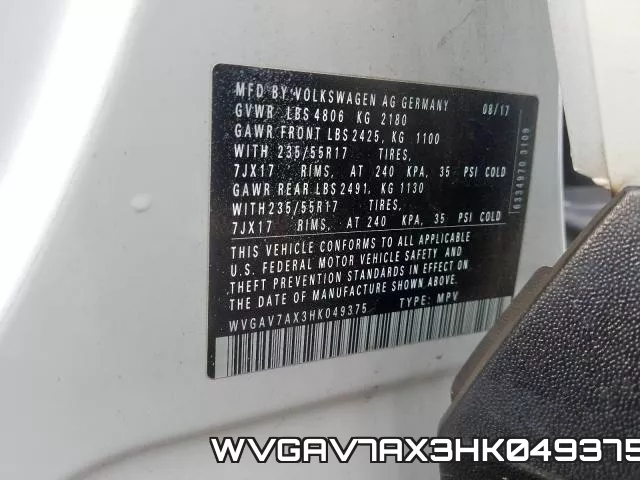 WVGAV7AX3HK049375 фото 2