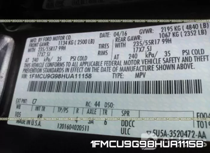 1FMCU9G98HUA11158 фото 10
