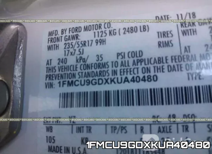 1FMCU9GDXKUA40480 фото 10