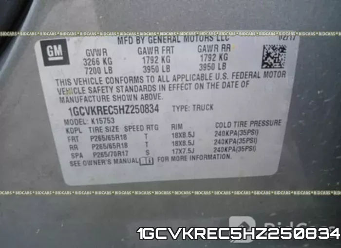 1GCVKREC5HZ250834 фото 9