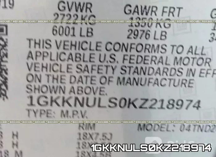 1GKKNULS0KZ218974 фото 10