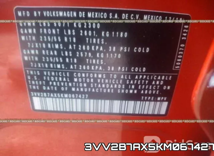 3VV2B7AX5KM067427 фото 10