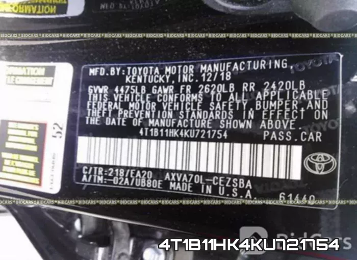 4T1B11HK4KU721754 фото 10