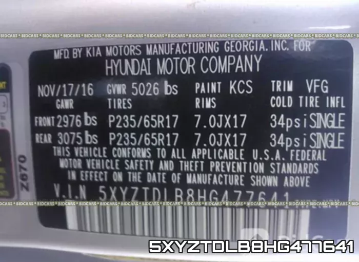 5XYZTDLB8HG477641 фото 10