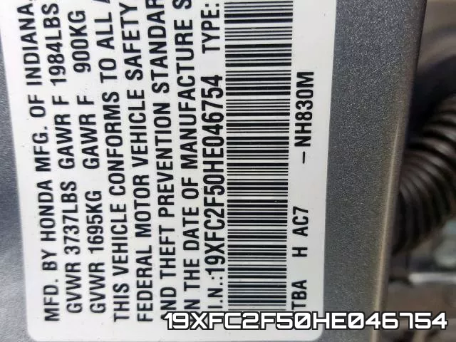 19XFC2F50HE046754 фото 2
