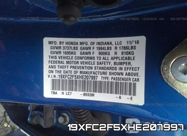 19XFC2F5XHE207997 фото 9