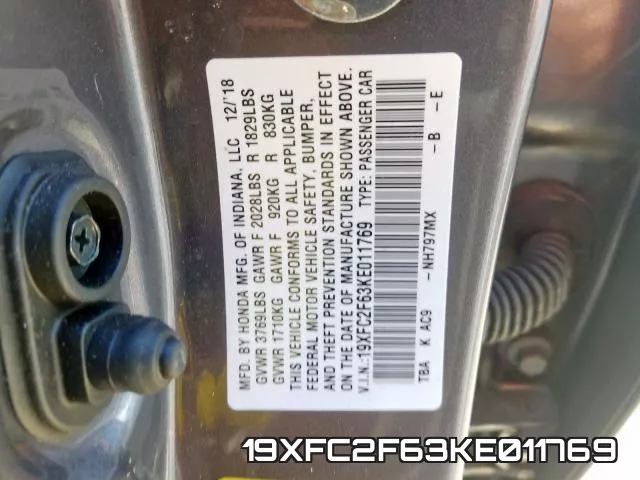 19XFC2F63KE011769 фото 2