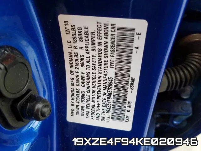19XZE4F94KE020946 фото 2