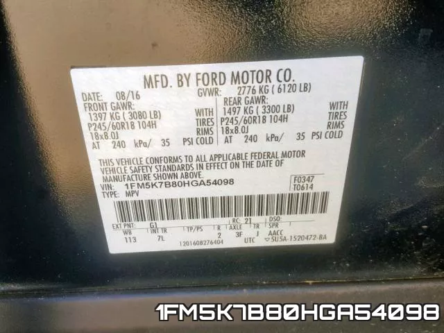 1FM5K7B80HGA54098 фото 2