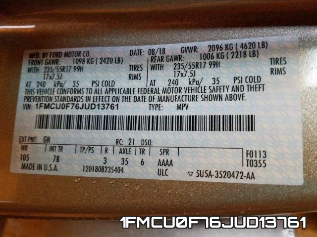 1FMCU0F76JUD13761 фото 2