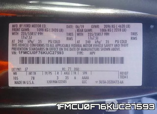 1FMCU0F76KUC27593 фото 8