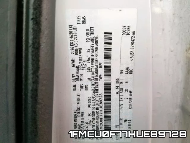 1FMCU0F77HUE89728 фото 2