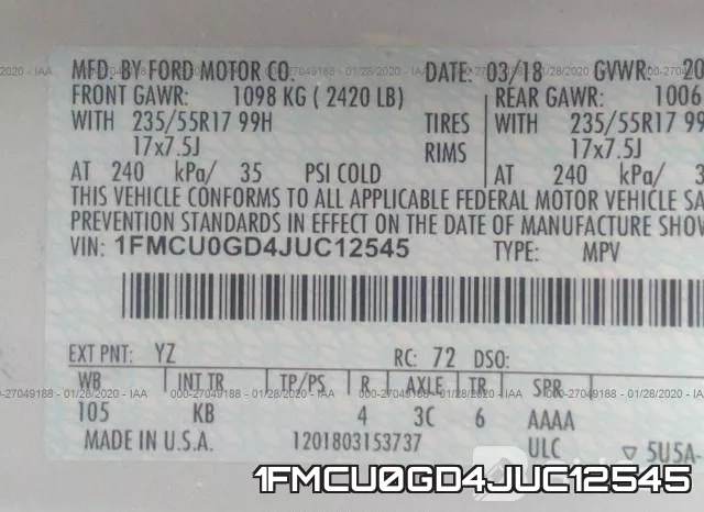 1FMCU0GD4JUC12545 фото 7