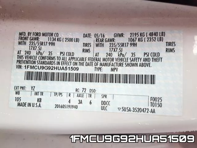 1FMCU9G92HUA51509 фото 2