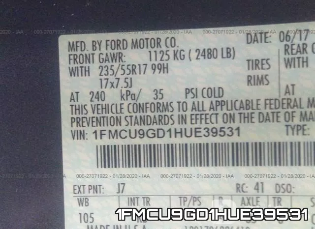 1FMCU9GD1HUE39531 фото 9