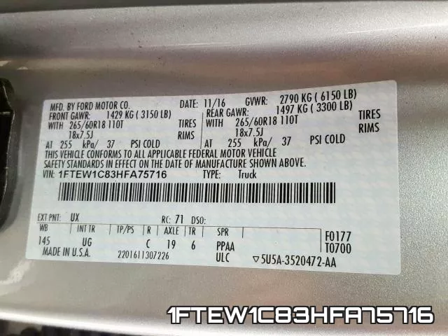 1FTEW1C83HFA75716 фото 2