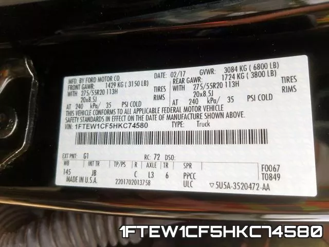 1FTEW1CF5HKC74580 фото 2
