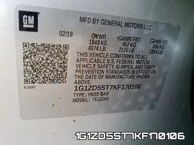 1G1ZD5ST7KF170106 фото 2